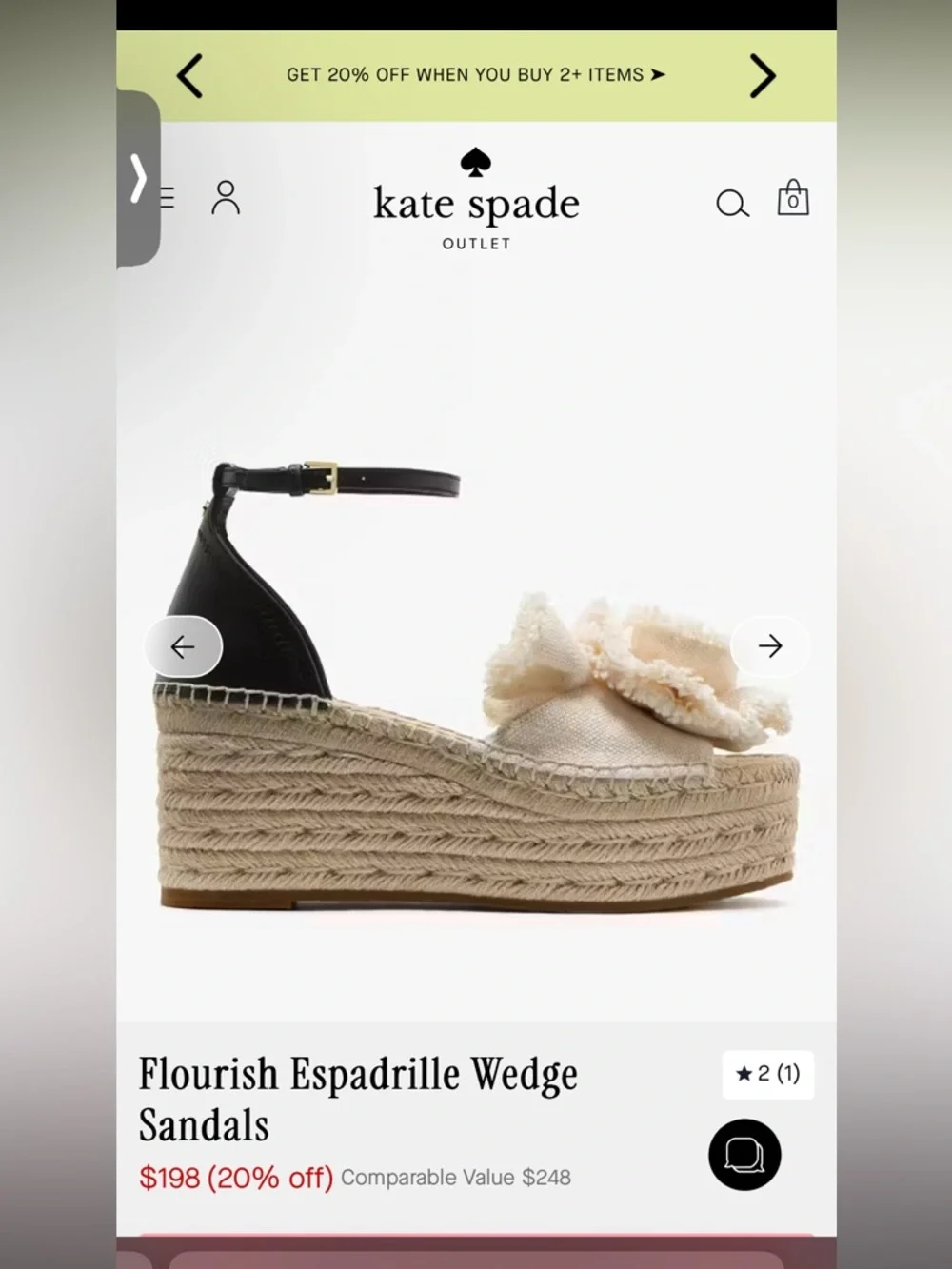kate spade Cream and Black Espadrille Wedge Sandals